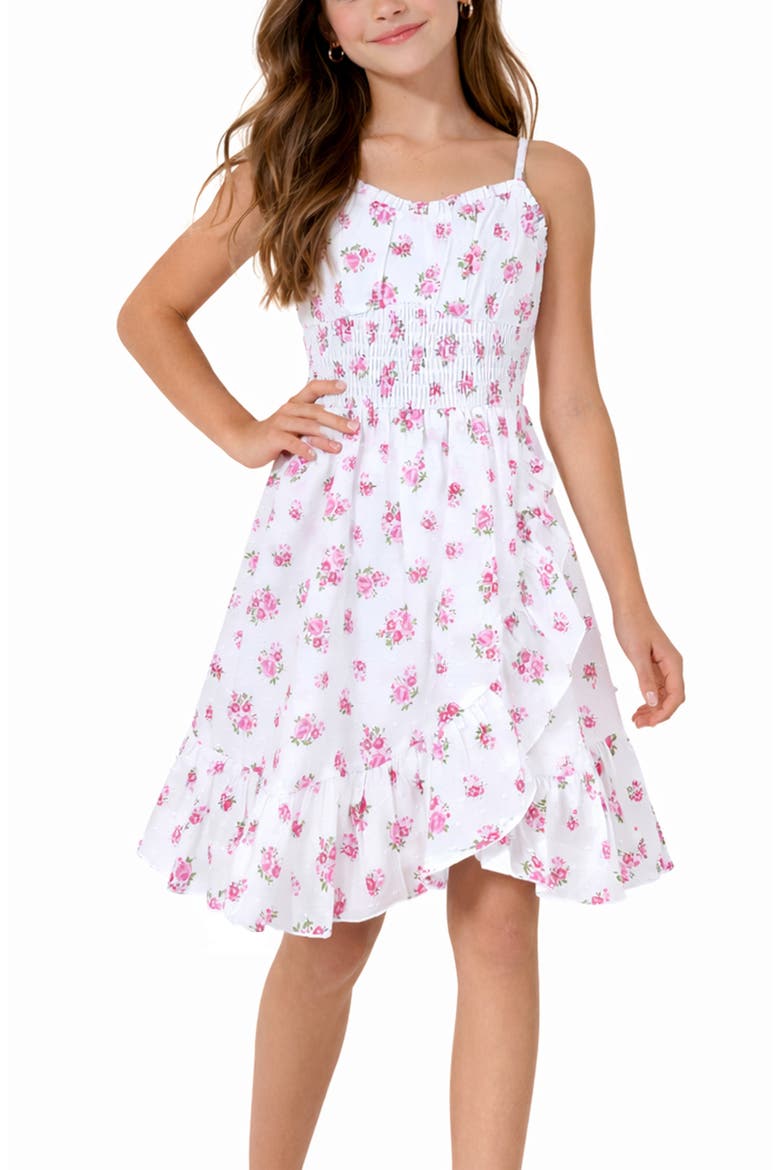 Kids' Floral Clip Dot Cotton Fit & Flare Dress, Alternate, color, IVORY/ PINK
