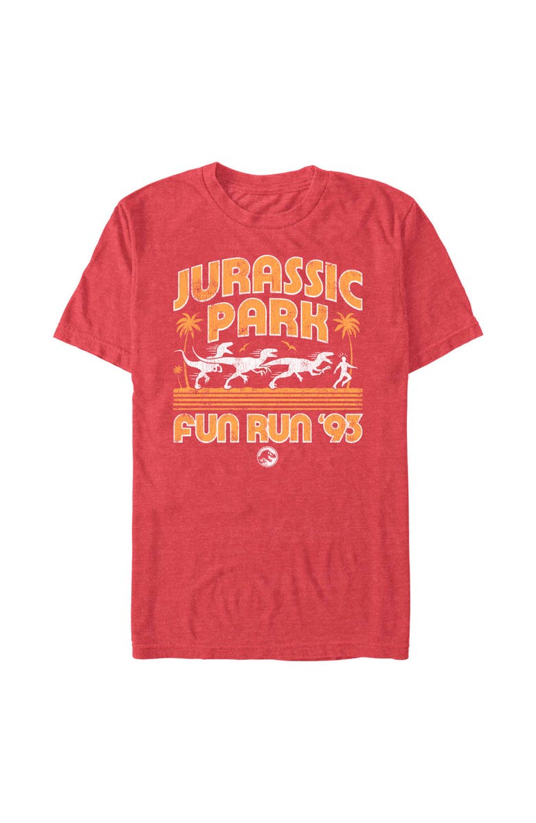 Jurassic Park Men's Jurassic Park Small Dinos Fun Run Graphic T-Shirt, Main, color, Red Heather