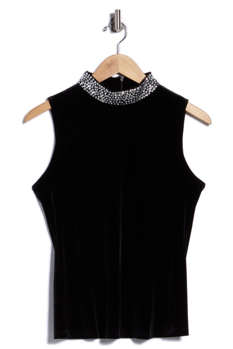 Madelyn Embellished Mock Neck Top, Alternate, color, BLACK