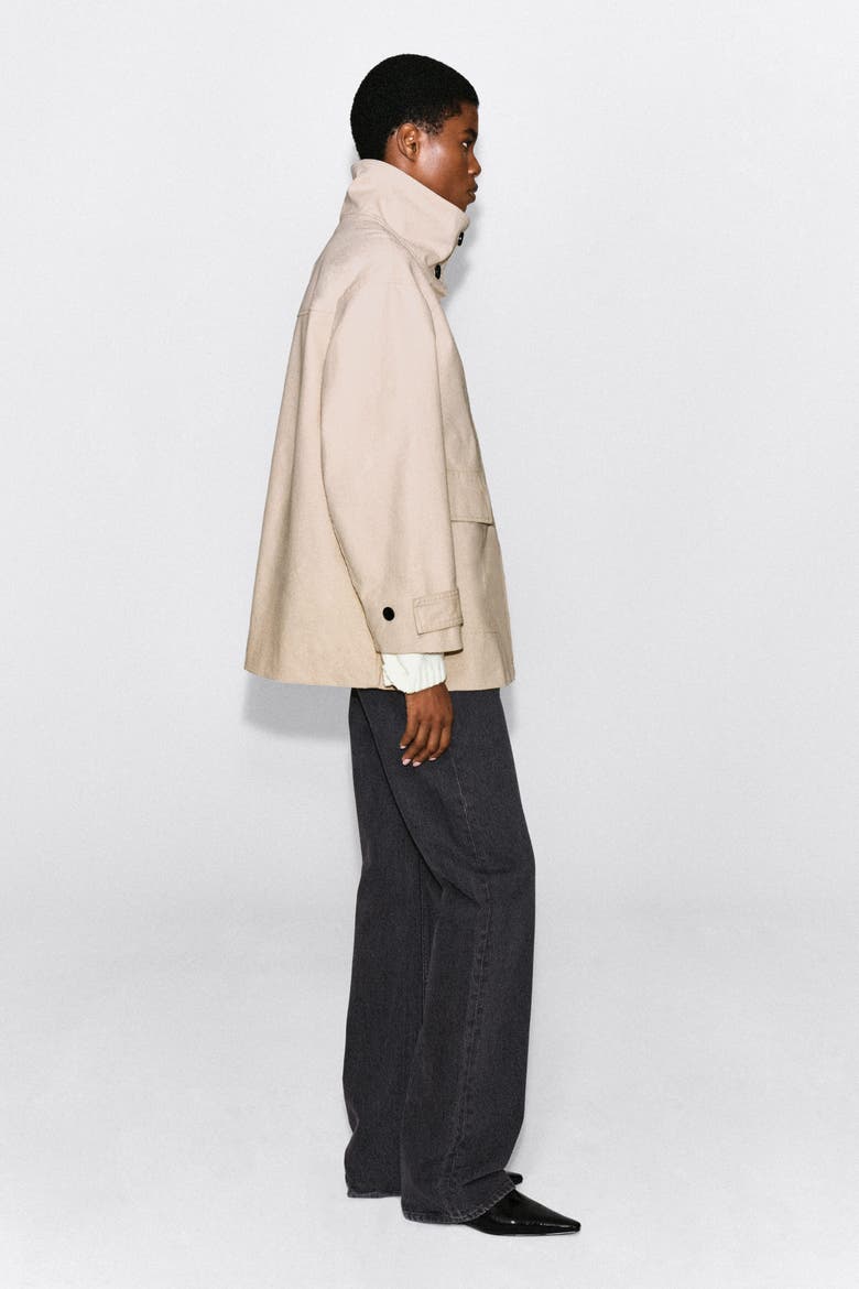 Cotton-twill Mock-neck Jacket, Alternate, color, LIGHT BEIGE