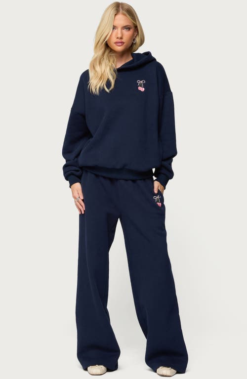 Edikted I Don't Chase I Attract Bow Wide Leg Sweatpants In Blue