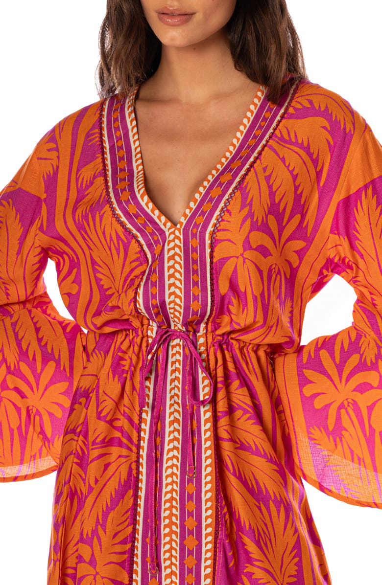 Maaji Flamingo Palm Enjoyable Long Sleeve Cover-Up Dress, Alternate, color, Bright Purple