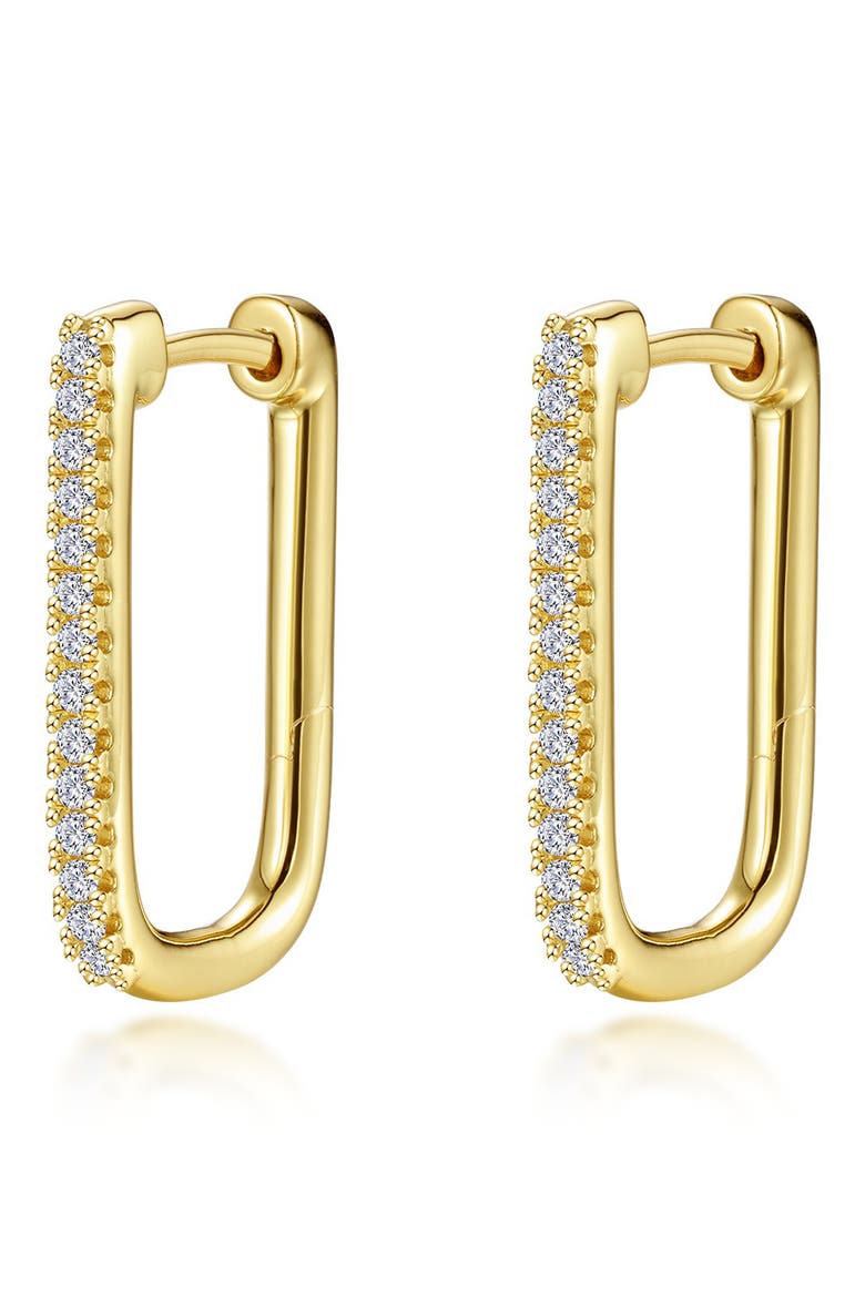 Pavé Simulated Diamond Rectangular Hoop Earrings, Main, color, GOLD