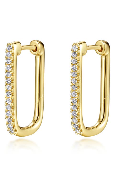 Pavé Simulated Diamond Rectangular Hoop Earrings