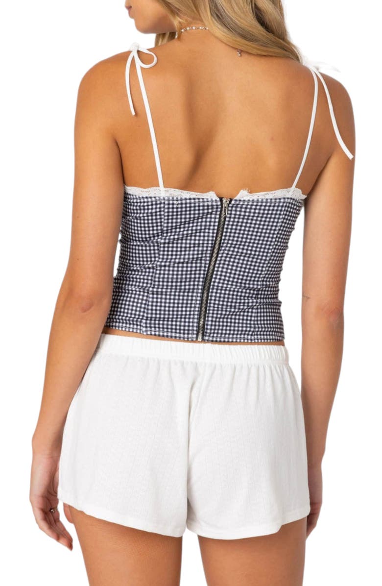 EDIKTED Peekaboo Gingham Corset Top, Alternate, color, Black-And-White