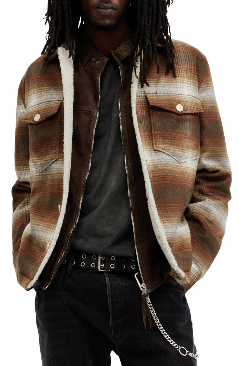 AllSaints Ormond Plaid Fleece Lined Jacket, Main, color, 