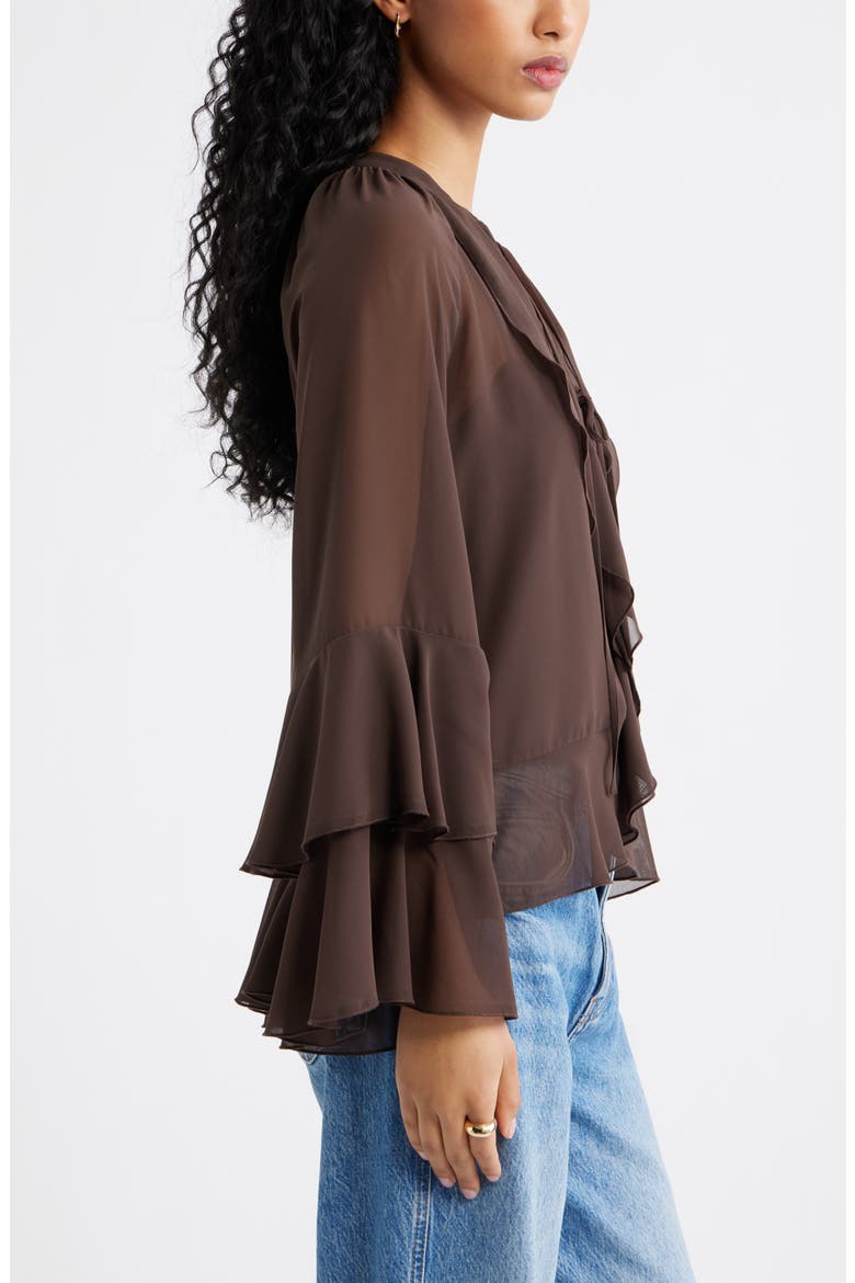 Chiffon Ruffle Trim Top, Alternate, color, BROWN SEAL