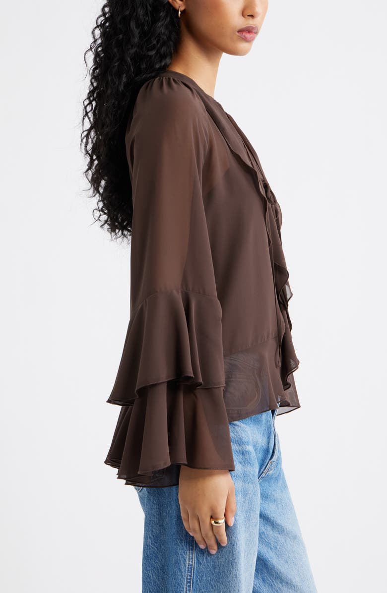 Open Edit Chiffon Ruffle Trim Top, Alternate, color, Brown Seal