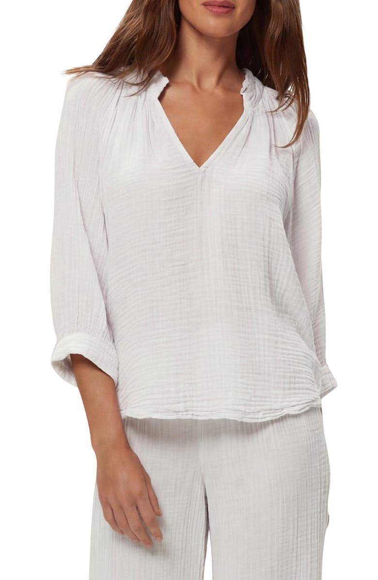 Michael Stars Kali Ruffle Neck Top, Main, color, White
