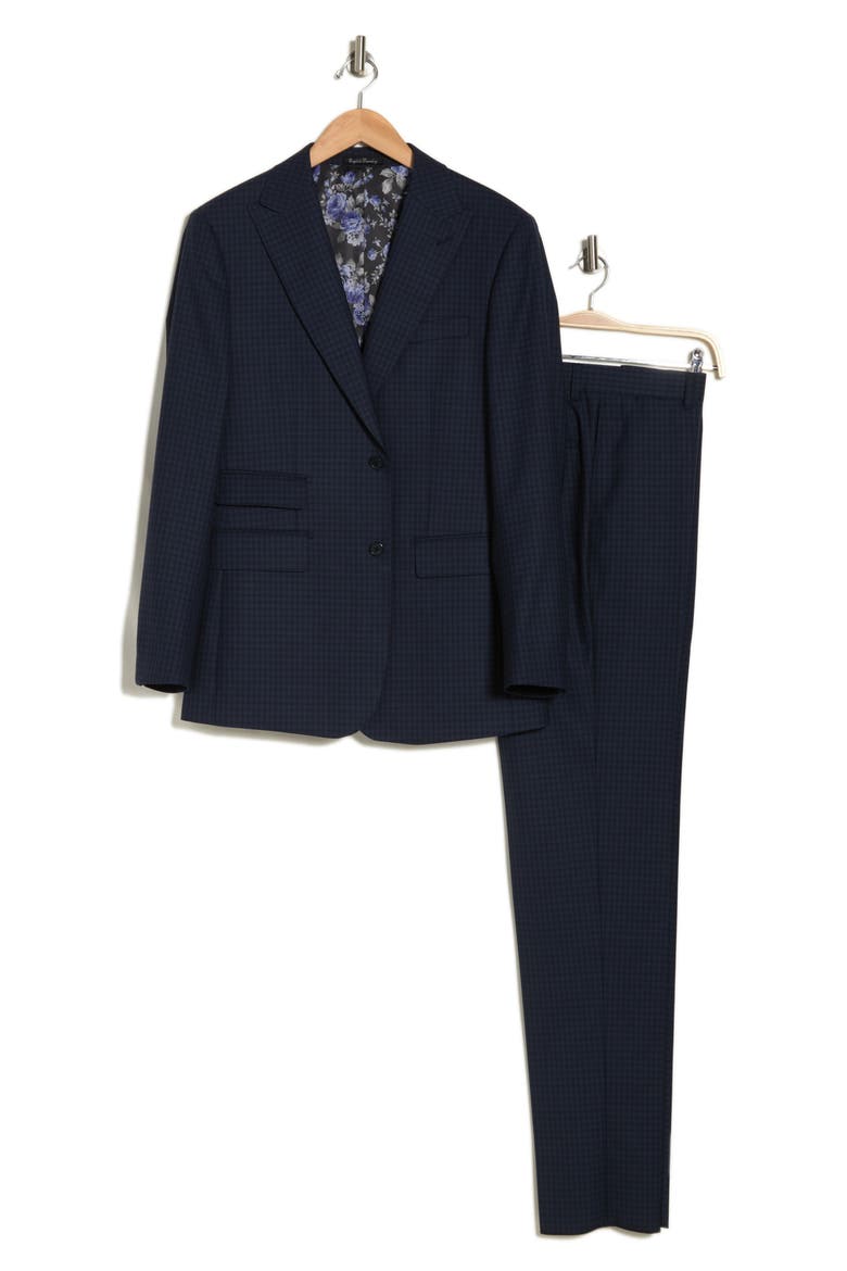 Plaid Trim Fit Wool Blend Two-Piece Suit, Alternate, color, NAVY