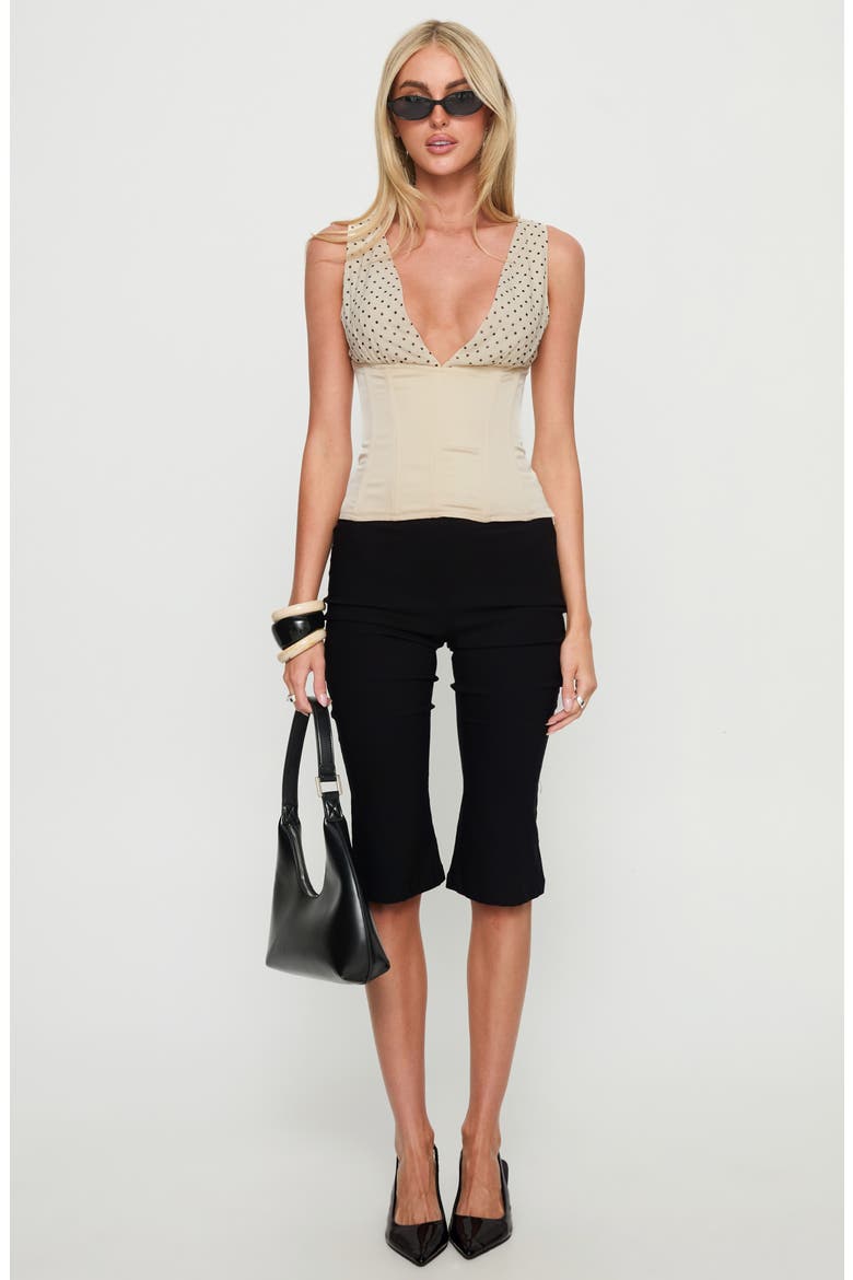 Briannah Mixed Media Corset Top, Alternate, color, CREAM POLKA