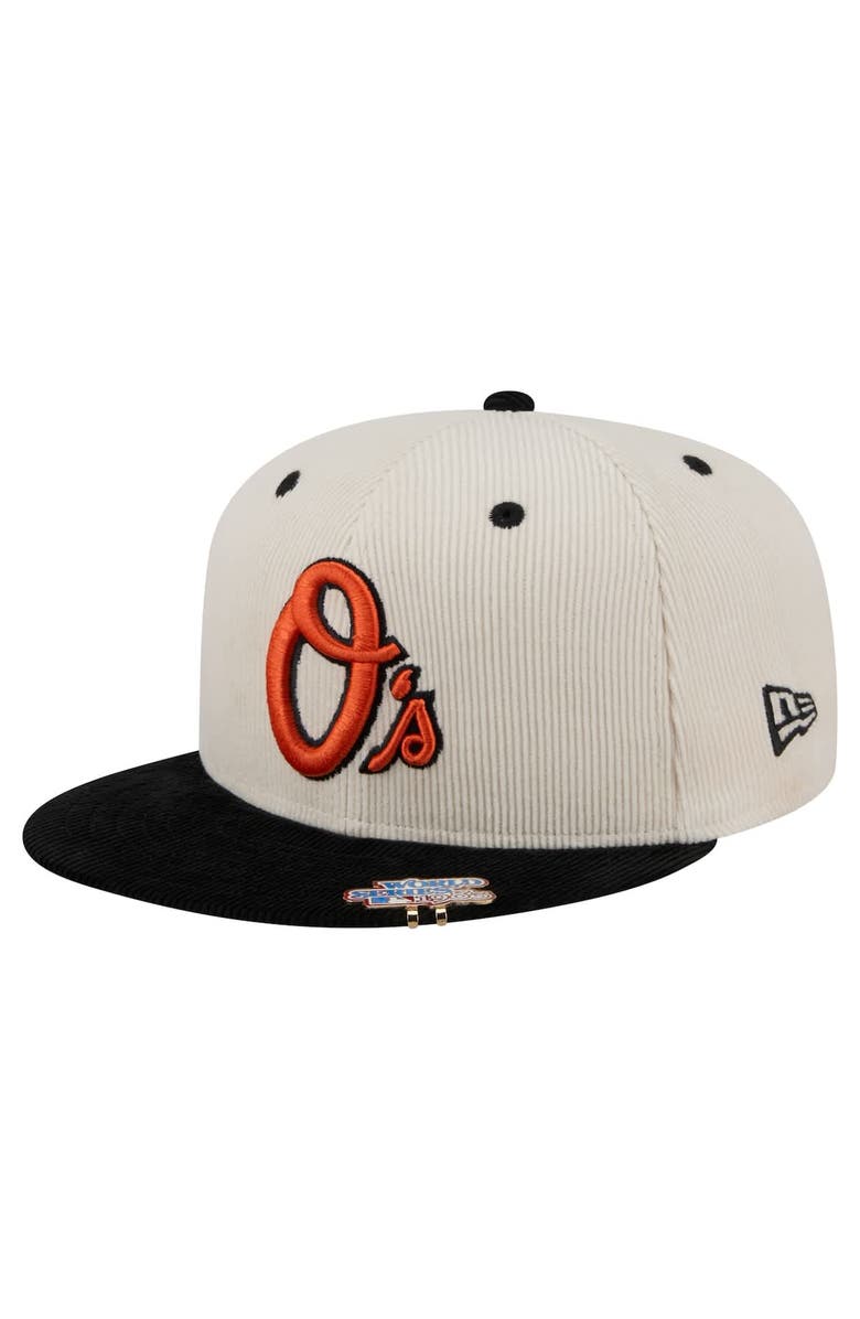 New Era Men's New Era Cream/Black Baltimore Orioles Two-Tone Corduroy 59FIFTY Fitted Hat, Alternate, color,