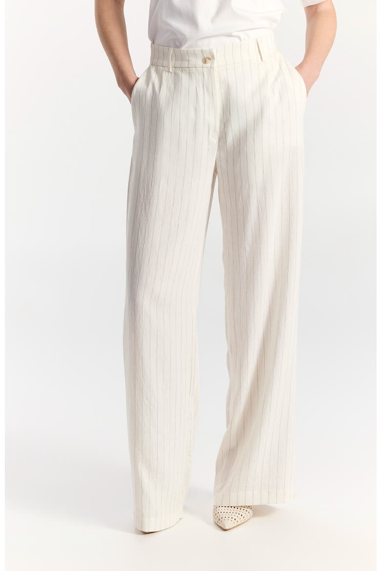 Liana High Waist Pinstriped Tailored Trousers, Main, color, White With Gray Pinstripes