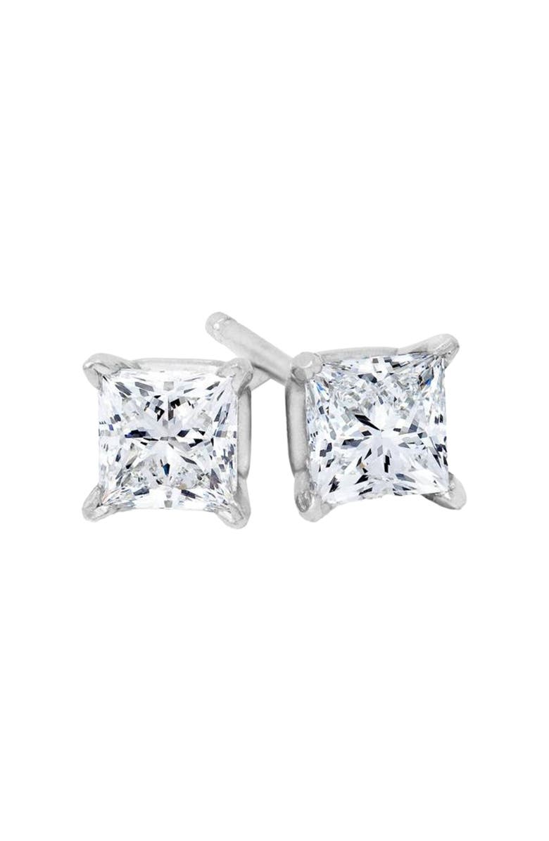 Bliss Diamond 1 - 4 Ct TW Princess Cut Diamond Studs in 14k Gold Earrings Lab Grown, Main, color, White Gold - 4Ct