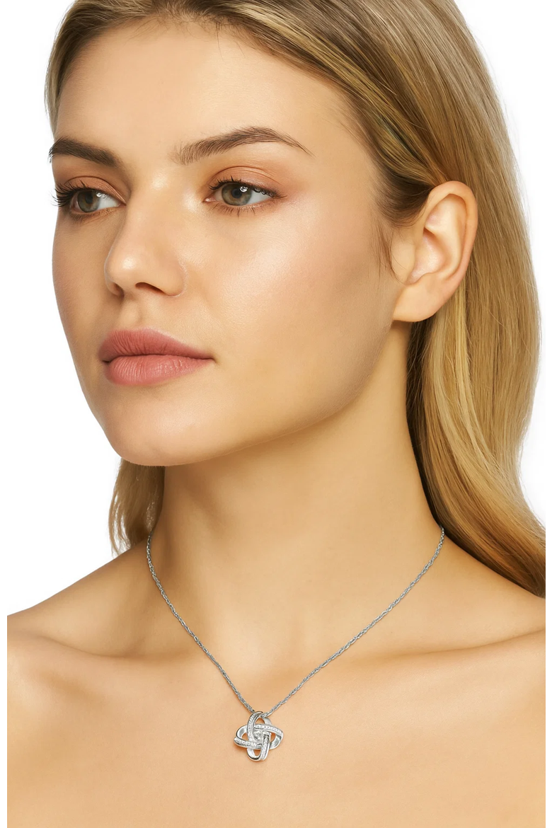 Knot Necklace With Cubic Zirconia Stones, Alternate, color, Silver