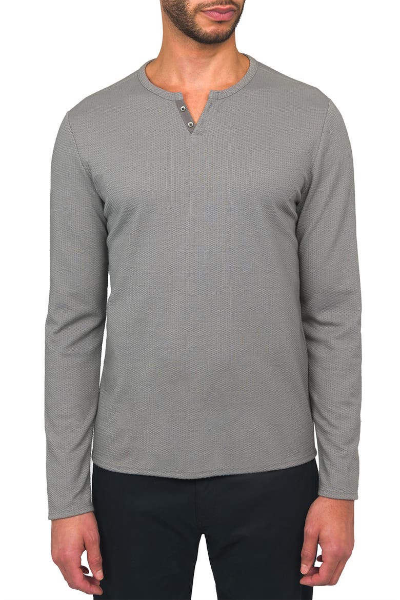 Lucerine Navy Waffle Cotton & Modal Henley, Main, color, GREY