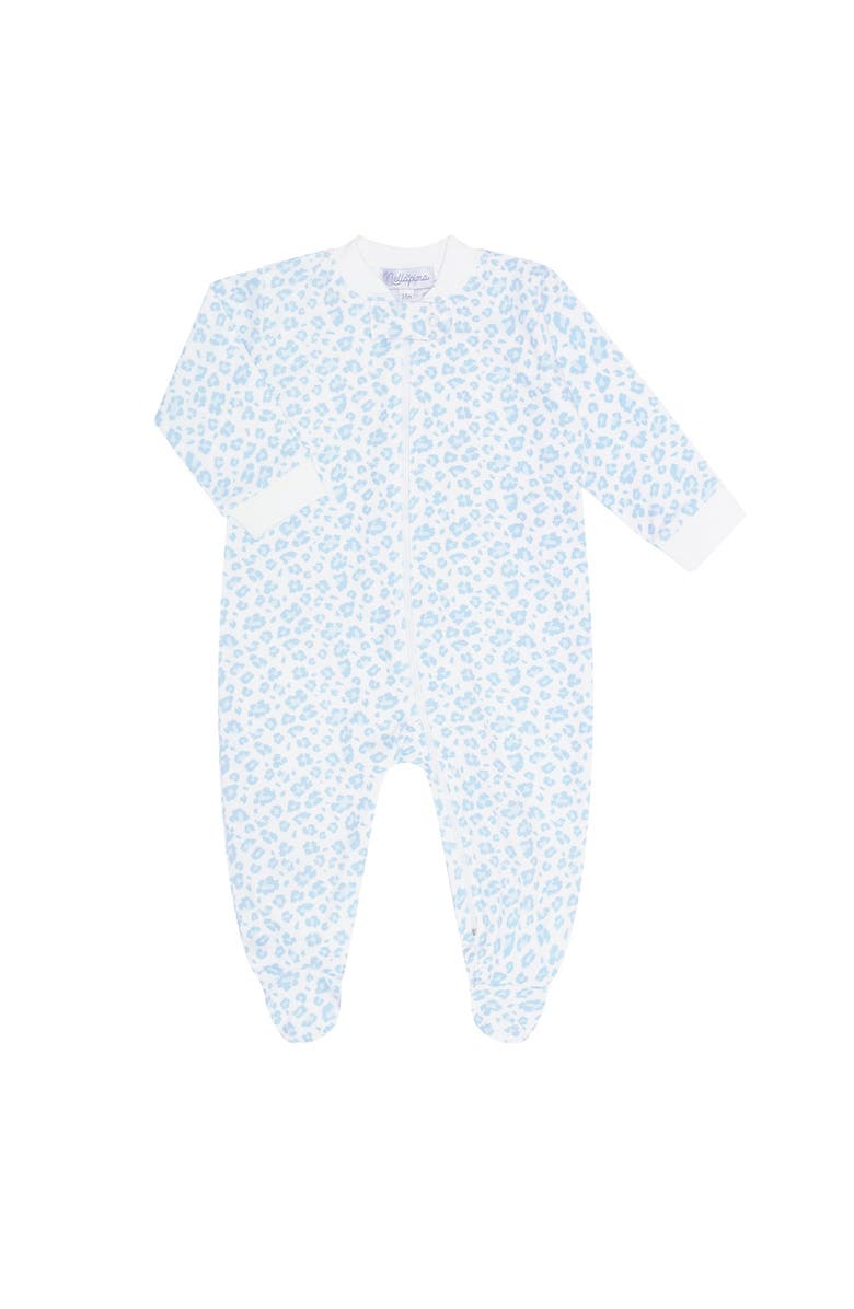 Nellapima Blue Cheetah Print Zipper Footie - Baby, Main, color, Blue