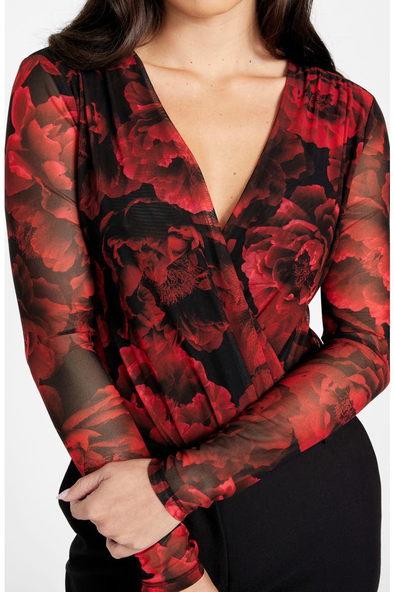 Passion Flower Mesh Bodysuit, Alternate, color, RED/ BLACK