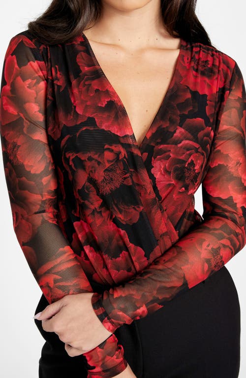 Marciano Passion Flower Mesh Bodysuit In Red