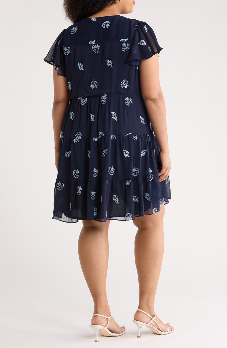 CeCe Embroidered Flutter Sleeve Dress, Alternate, color, Classic Navy