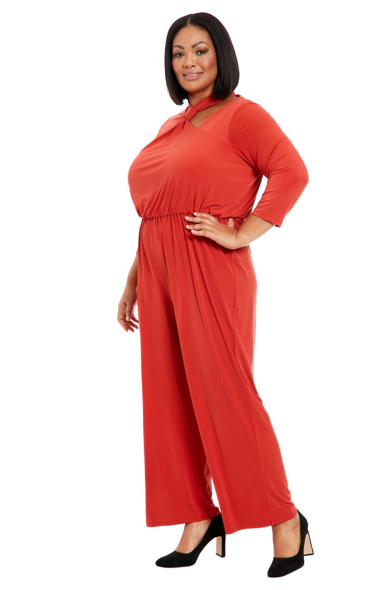 London Times Asymmetric Neck Stretch Jersey Jumpsuit, Alternate, color, Red