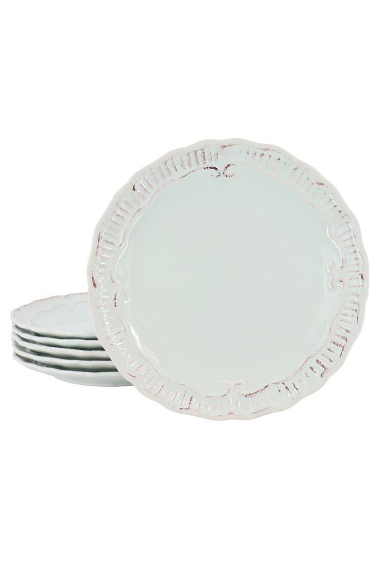 Capri 6 piece 11in Stoneware Embossed Dinner Plate Set, Main, color, Egg Blue