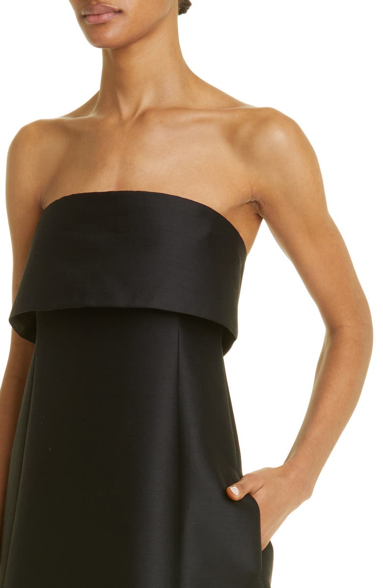 TOTEME Foldover Strapless A-Line Midi Dress, Alternate, color, 