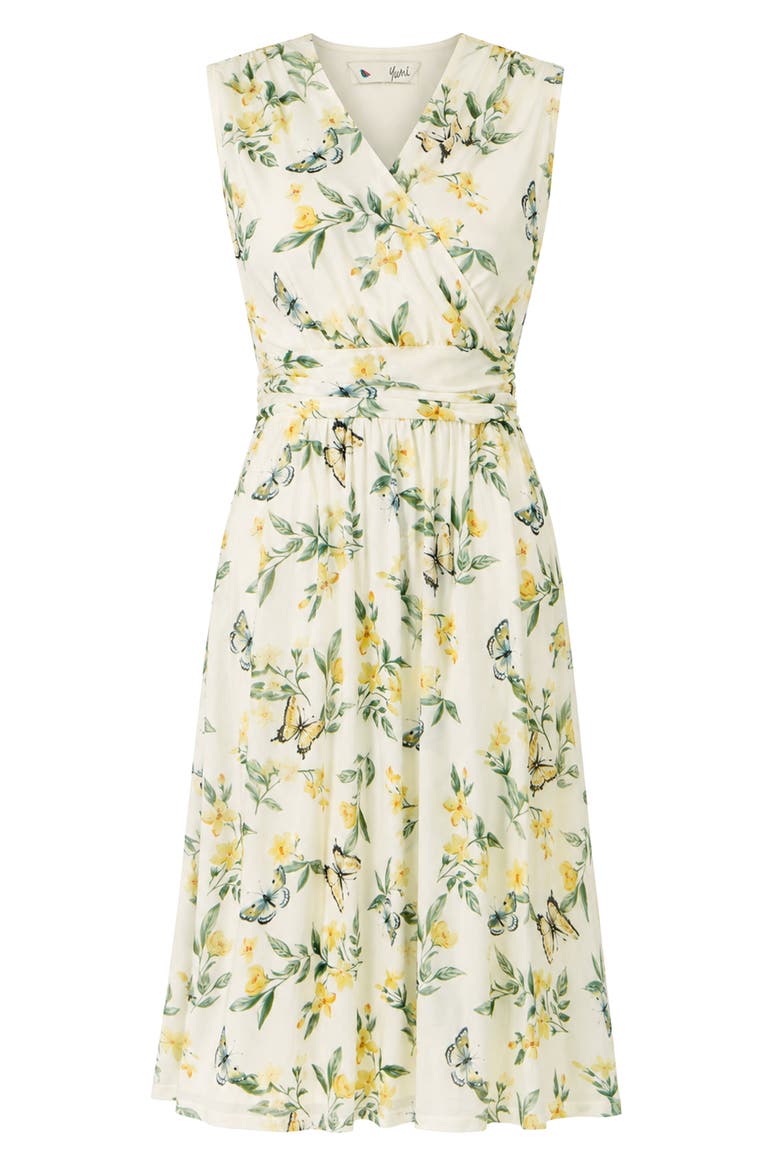 Floral Print Mesh Stretch Midi Dress, Alternate, color, Ivory