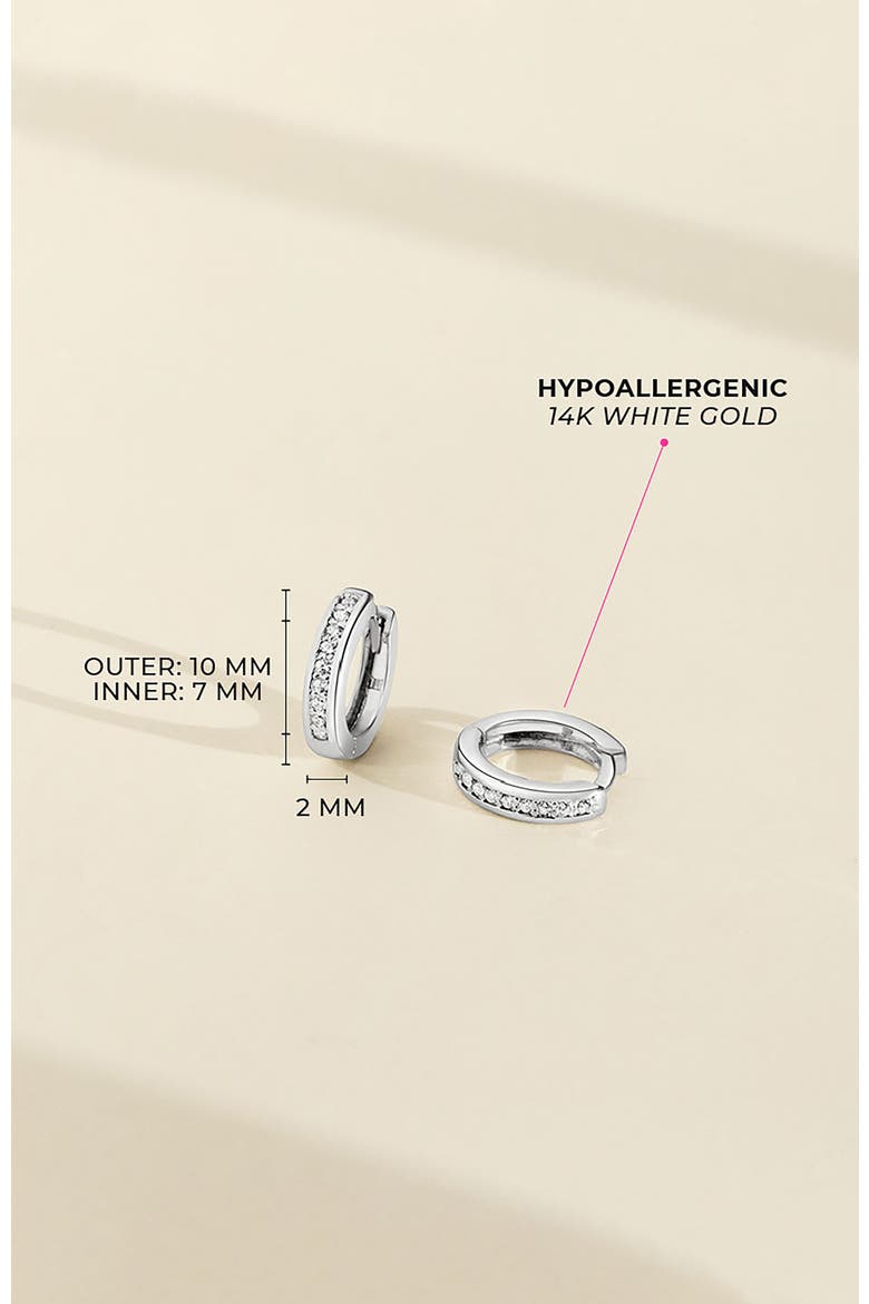 14k Clear Cubic Zirconia Huggie Hoops, Alternate, color, Silver
