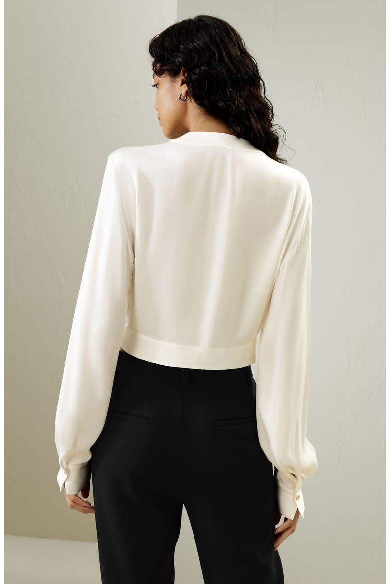 V Neck Collared Silk Shirt, Alternate, color, Pearl white