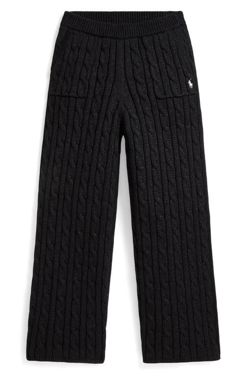 Kids' Metallic Cable Knit Cotton Wide Leg Sweater Pants