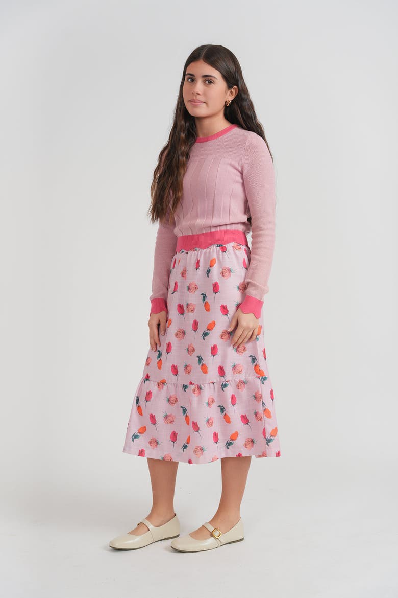 Girls Floral Skirt and Long Sleeve Knit Top Set, Alternate, color, Pink