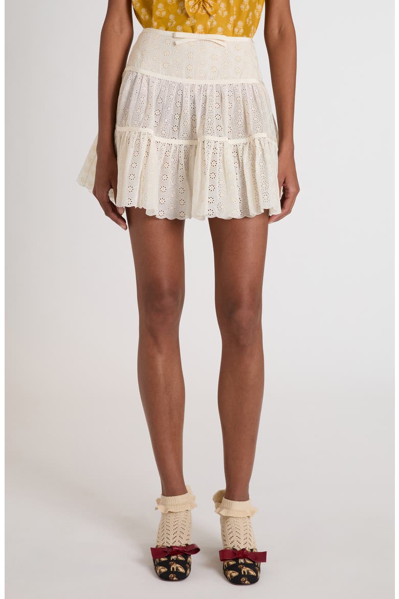 Tiered Daisy Eyelet Cotton Miniskirt, Main, color, IVORY
