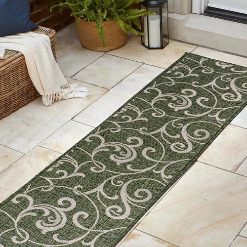 Jonathan Y Maribel Traditional Classic All-over Scroll Indoor/outdoor Area Rug In Green/cream