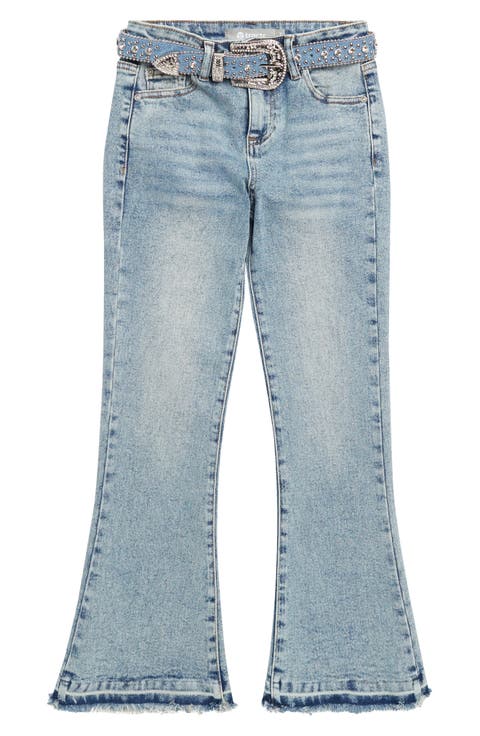 Kids' Belted Rhinestone Flare Leg Jeans (Big Kid)