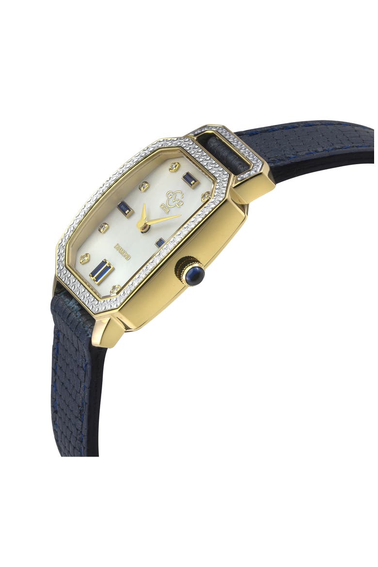 Pavia Diamond Leather Strap Watch, 25mm x 29mm, Alternate, color, BLUE/ MOTHER OF PEARL