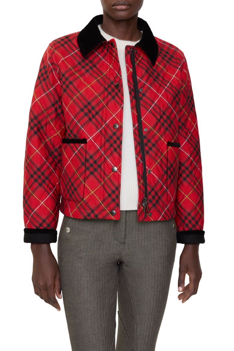 Oldham Check Quilted Barn Jacket, Main, color, POPPY IP CHECK