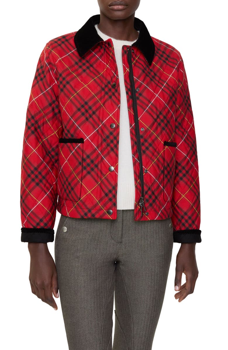 Burberry Oldham Check Quilted Barn Jacket, Main, color, Poppy Ip Check