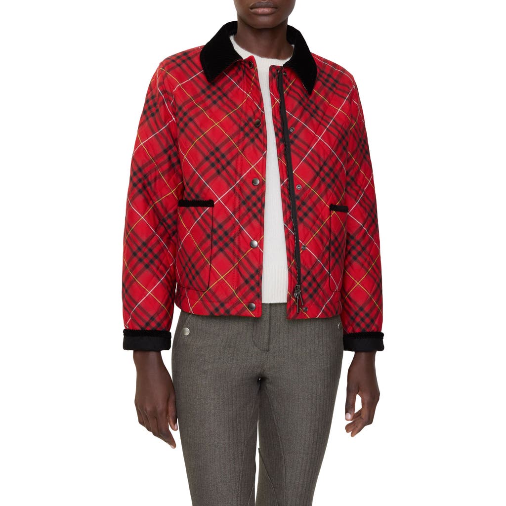 Burberry Cropped Check Cotton Quilted Jacket In Red