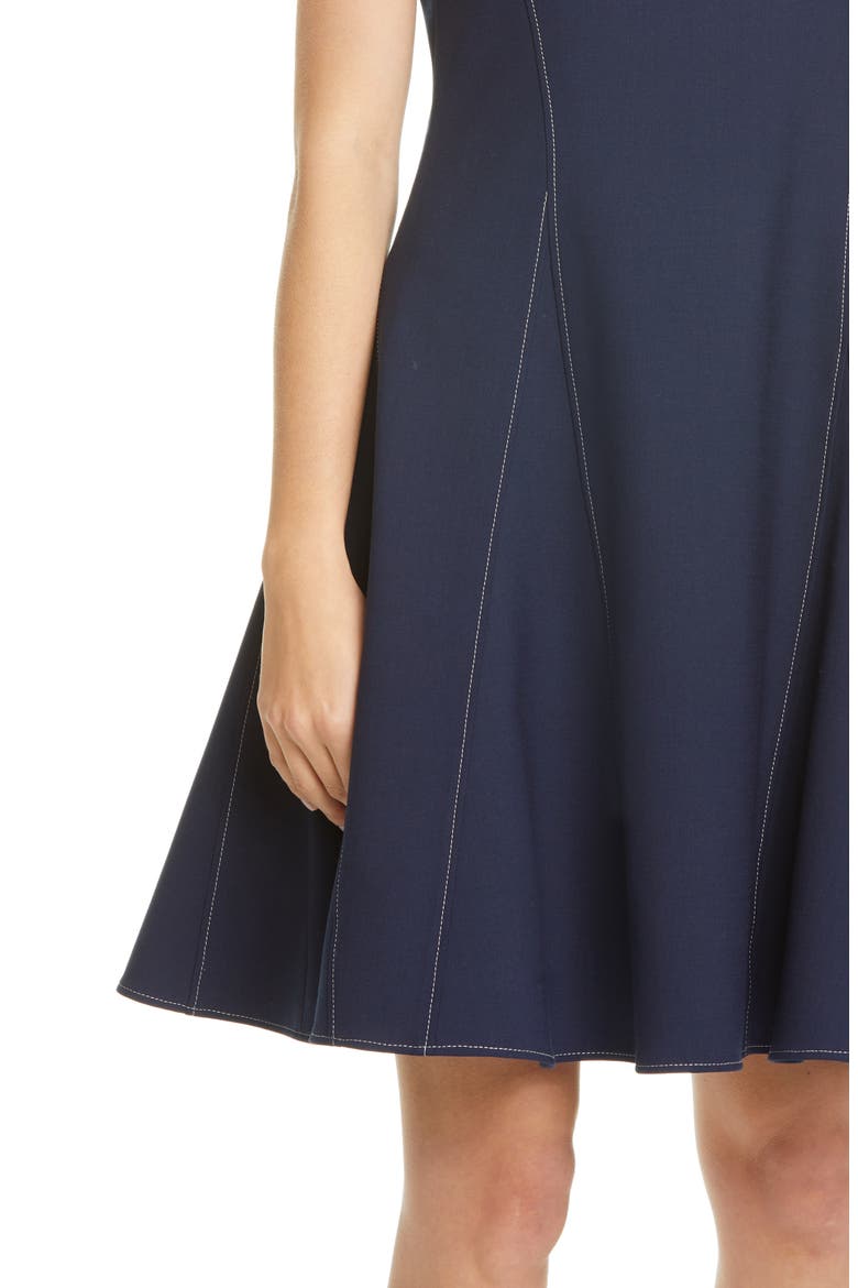 Water Drop Contrast Stitch Crepe Fit & Flare Dress, Alternate, color, NAVY