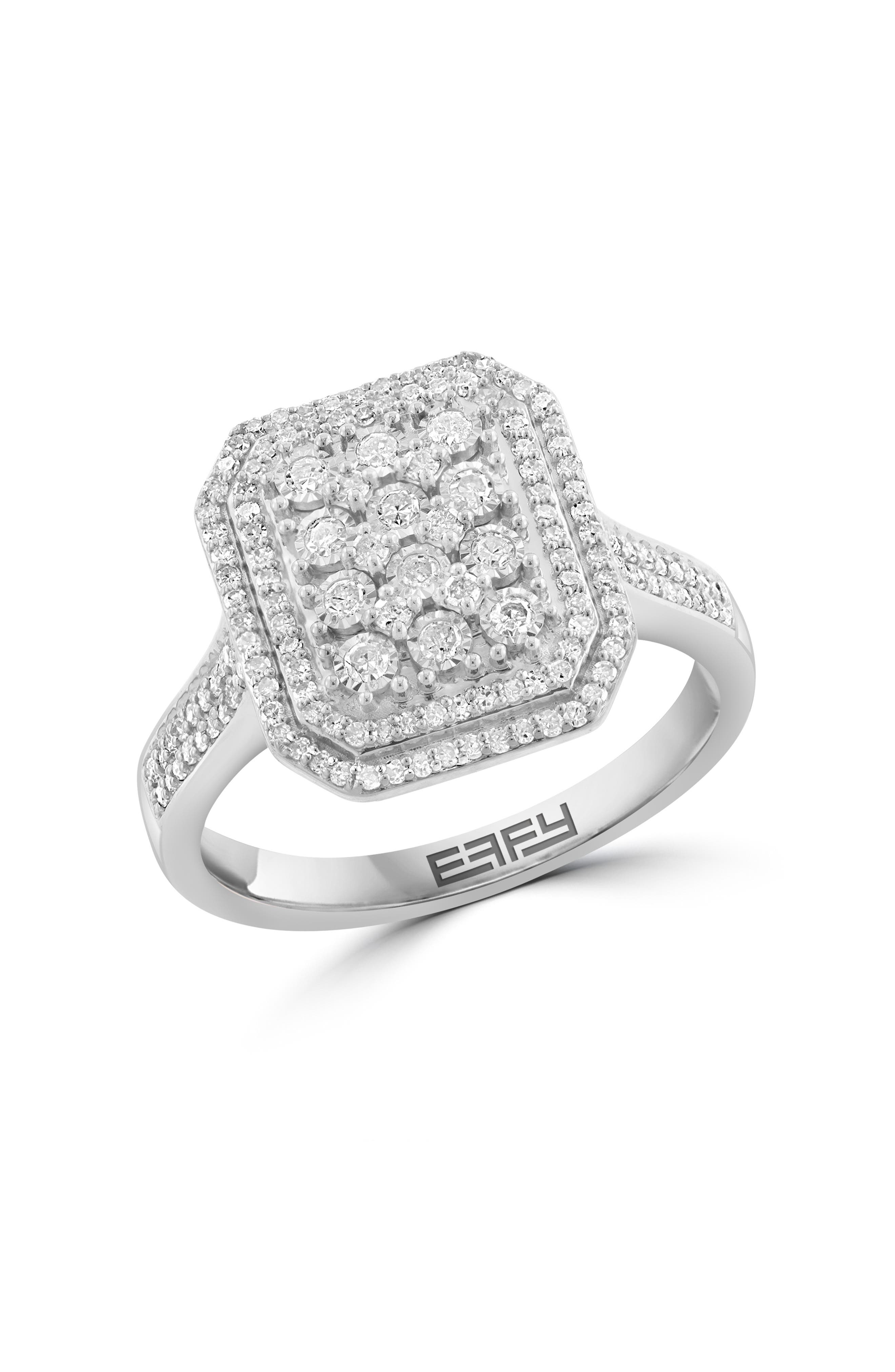 EFFY Sterling Silver Pavé Diamond Double Halo Ring