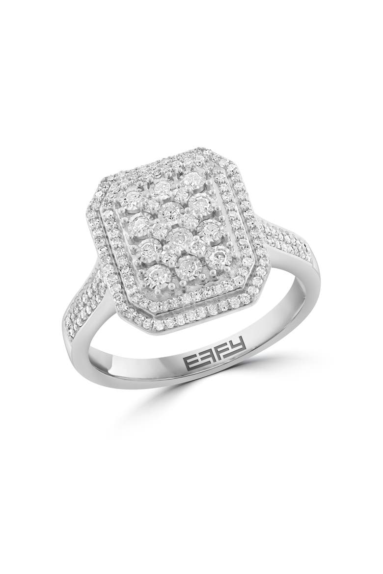 Sterling Silver Pavé Diamond Double Halo Ring, Main, color, WHITE