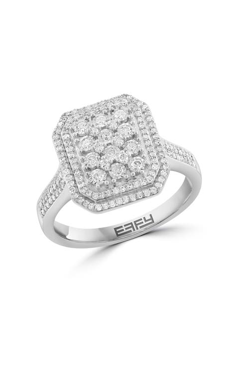 Sterling Silver Pavé Diamond Double Halo Ring