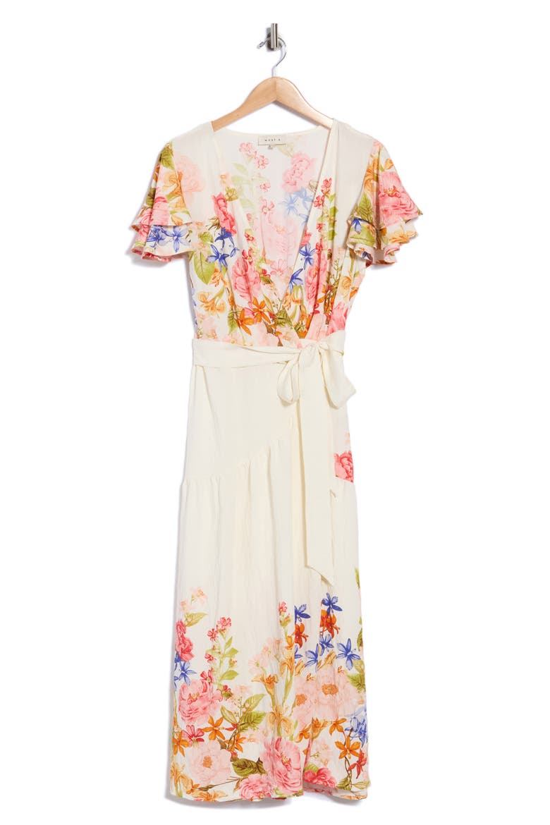 Flutter Sleeve Maxi Dress, Alternate, color, IVORY/ FLORAL MULTI