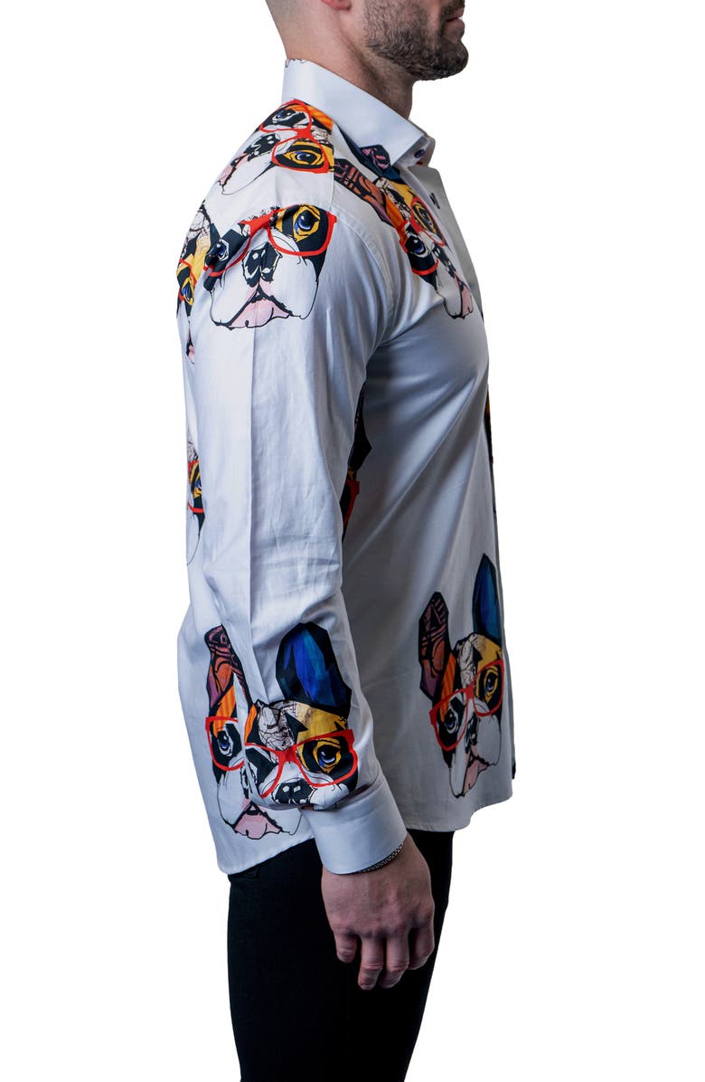Maceoo Fibonacci Frenchie Frame White Contemporary Fit Button-Up Shirt, Alternate, color,
