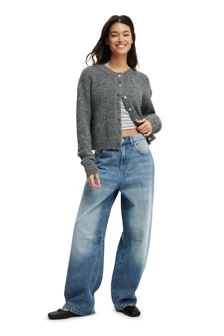 Women's Lofty Luxe Crew Cardigan, Alternate, color, Charcoal Marle