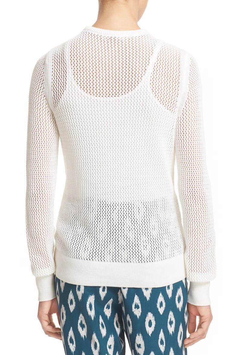 'Cecile' Cotton & Cashmere V-Neck Mesh Pullover, Alternate, color, IVORY