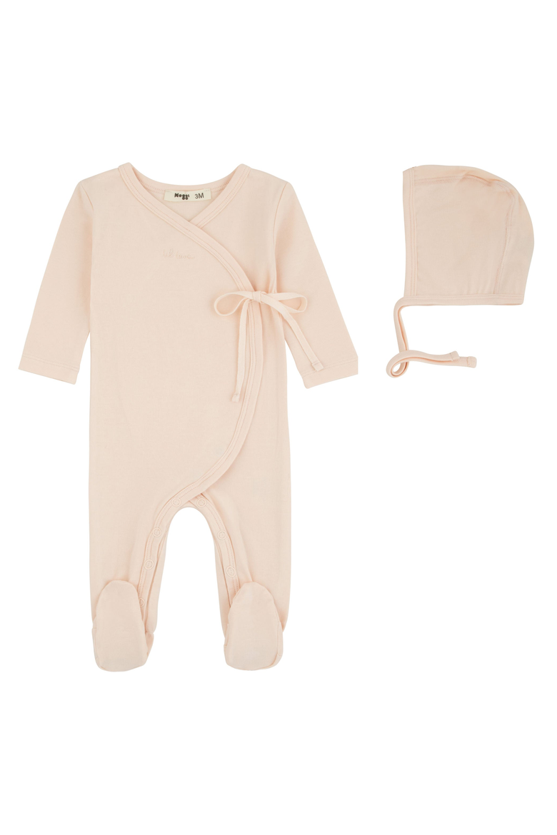Lil Love Embroidered Wrap Footie and Bonnet, Main, color, Dusty Pink