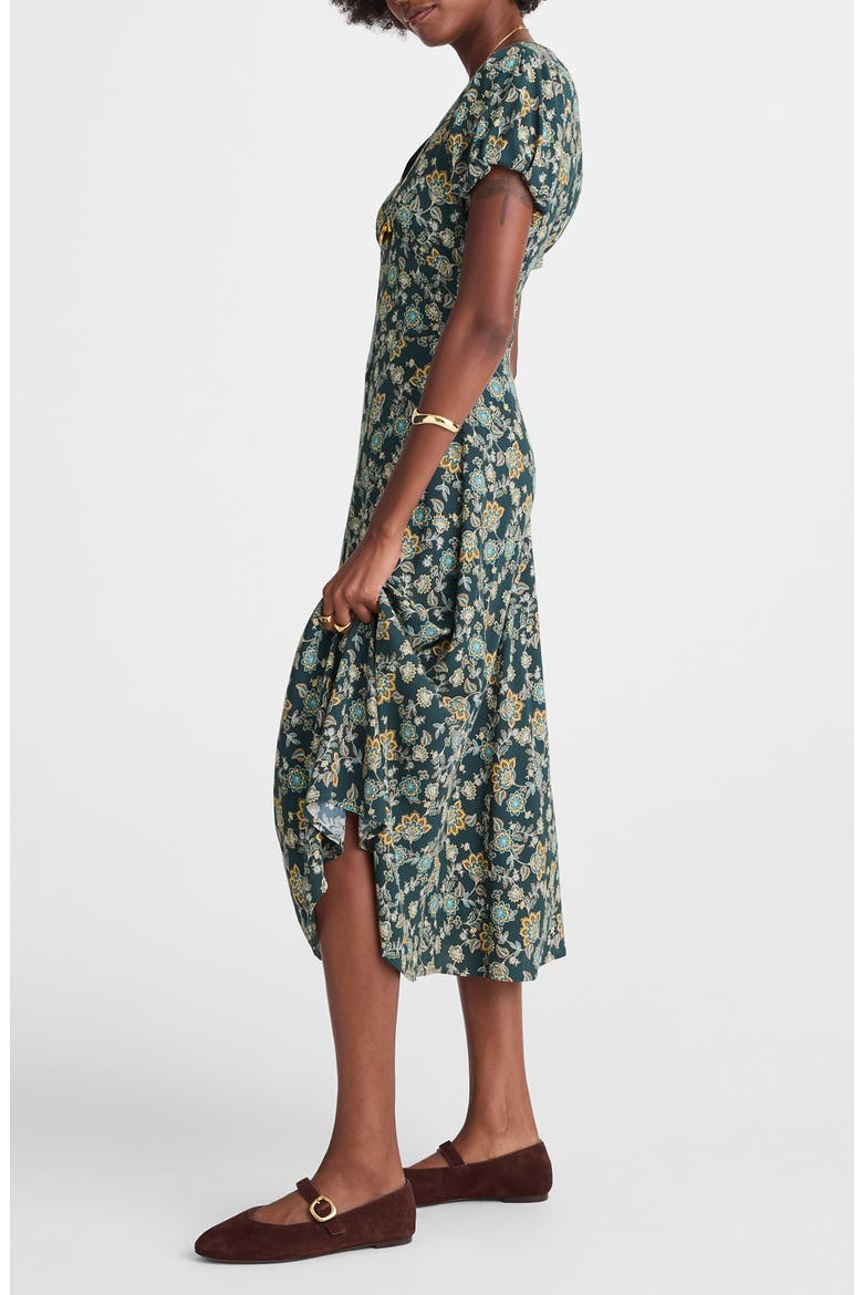 Floral Seamed Puff Sleeve Midi Dress, Alternate, color, MINERAL BLUE