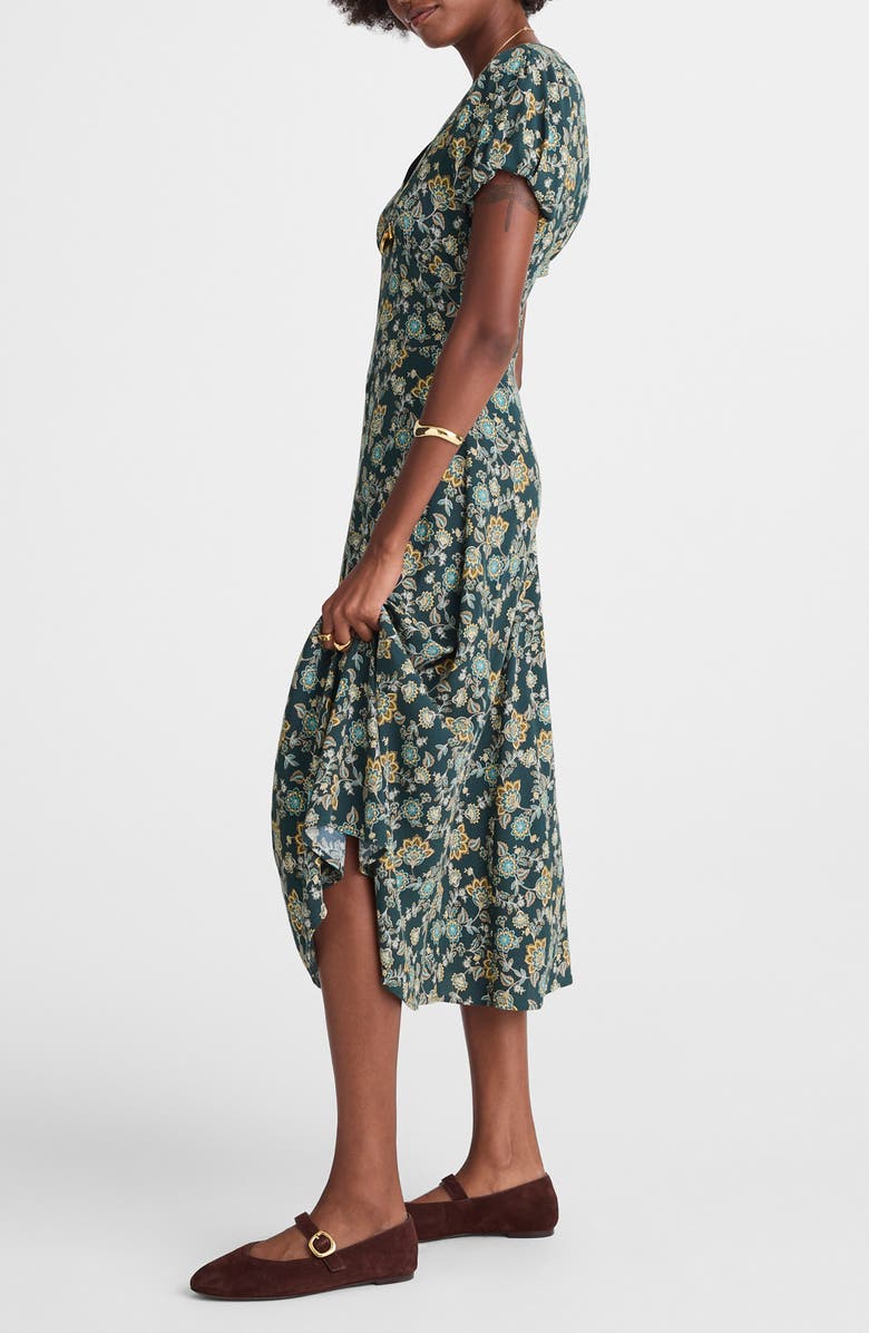 Madewell Floral Seamed Puff Sleeve Midi Dress, Alternate, color, Mineral Blue